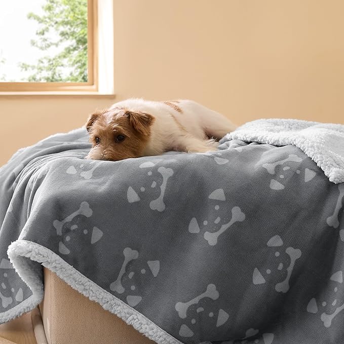 Bedsure Waterproof Dog Blankets for Medium Dogs Washable - Soft Print Sherpa Fleece Puppy Cat Blanket, Cozy Plush Reversible Throw Furniture Protector for Pet Kitten Doggy, 30"X40", Anchor Gray