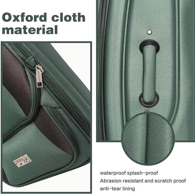 Softshell Luggage Expandable 4 Piece Set (20/24/28/32 Inch) Suitcase Softside Lightweight Luggage Travel Set Elegant Suitcase (Dark Green)