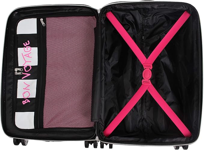 Betsey Johnson Designer 20 Inch Carry On - Expandable (ABS + PC) Hardside Luggage - Lightweight Durable Suitcase With 8-Rolling Spinner Wheels for Women (Chevron Hearts)