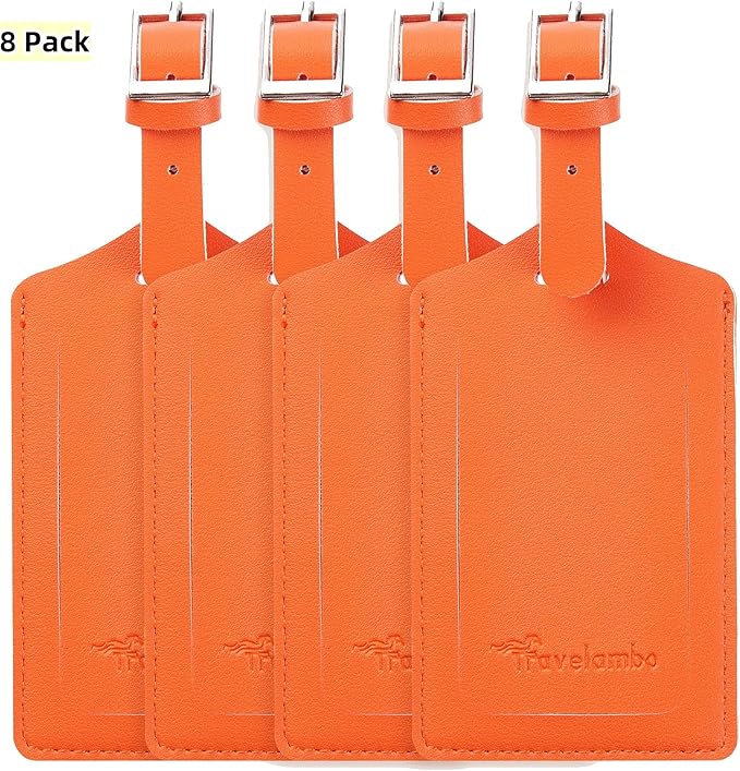 Travelambo Luggage Tags for Suitcases PU Leather Travel Tags Bag Tags Privacy Protection Travel Essentials