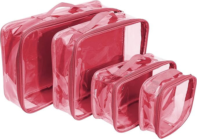 Clear Packing Cubes set of 4 / Packs 7-10 Days of Clothes/Premium PVC Plastic Storage Bags