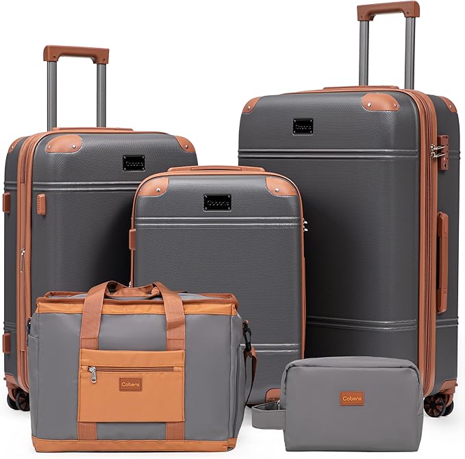 Expandable Luggage Sets 5 Piece with Detachable Spinner Wheels and TSA Lock,ABS Hard Case Suitcases with Wheels,Carry On Luggage Set