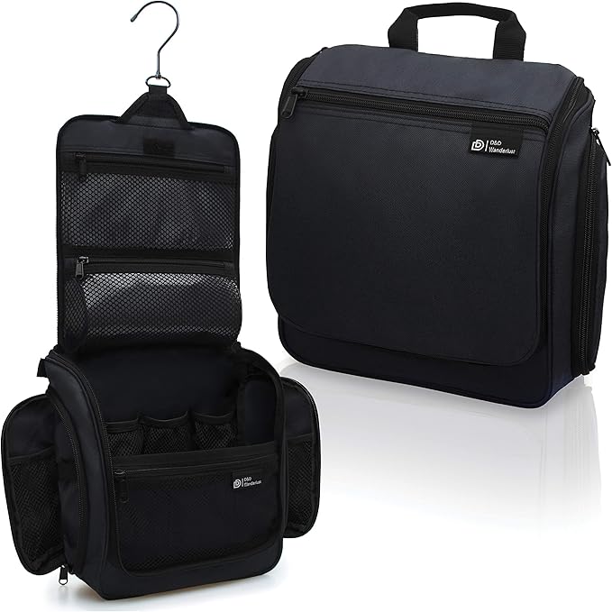D&D Wanderlust D&D Hanging Travel Toiletry Bag for Men and Women – Cosmetics, Makeup and Toiletries Organizer Kit with 10 Compartments