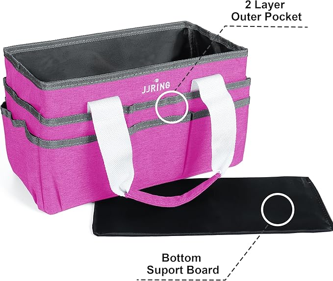 JJRING Craft Organizer Tote Bag, Art Storage Caddy with Multiple Pockets, Deep Red Sewing Bag for Art, Craft, Scrapbooking, School, Medical, and Office Supplies Storage