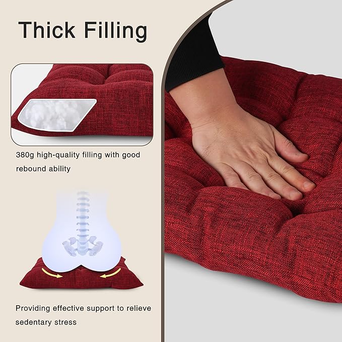 OVOV 4 Pack Chair Cushions for Dining Chairs Soft Seat Cushions for Kitchen Desk Chairs Square Chair Pads with Ties (15.5"x15.5" Deep Crimson)