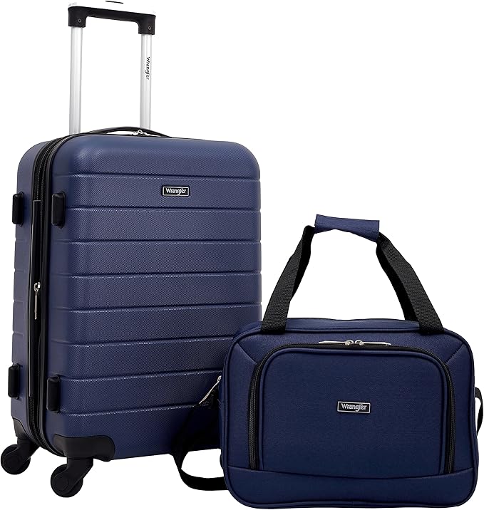 Wrangler Smart Spinner Hardside Luggage, 2 Piece Set, Navy Blue