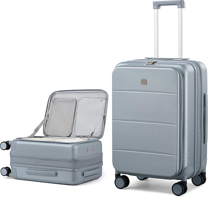 MILADA 24 Inch Checked Luggage, Expandable Hardshell Suitcase with 360° Spinner Wheels & TSA Lock, Lightweight Medium Rolling Luggage for Men and Women Travel, Grey