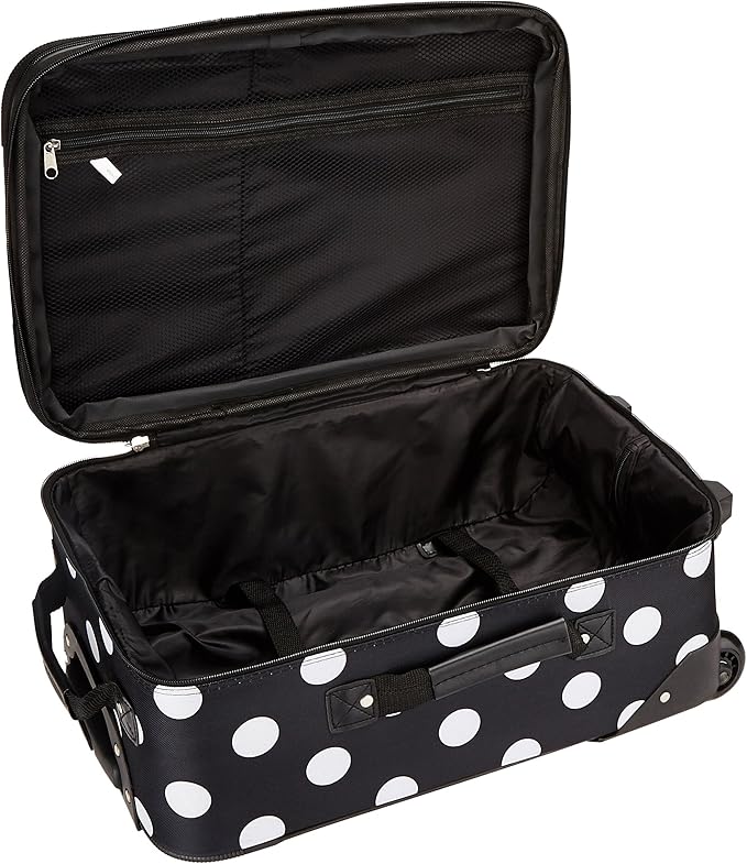 Rockland Vara Softside 3-Piece Upright Luggage Set, Expandable,Black dot, (20/22/28)