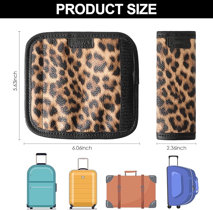 KINIVA Leather Luggage Handle Wrap 4 Pack Set,Luggage Identifiers Tags Markers for Luggage Suitcase,Travel Accessories(leopard-4pcs)