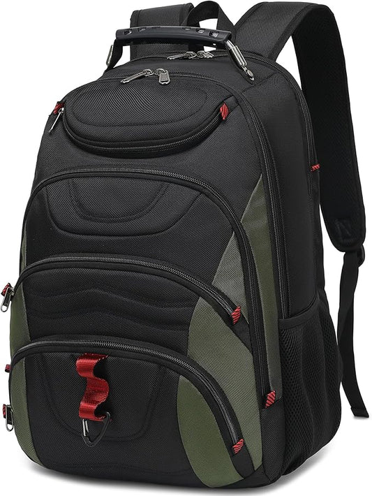 Boavan Laptop Backpack for men, 17.3 inch Laptop Bag with USB Port, Waterproof Travel Work Backpack Purse, Anti-Theft Teacher Nurse Doctor Casual Bookbags Office Business backpack，Black&Army Green
