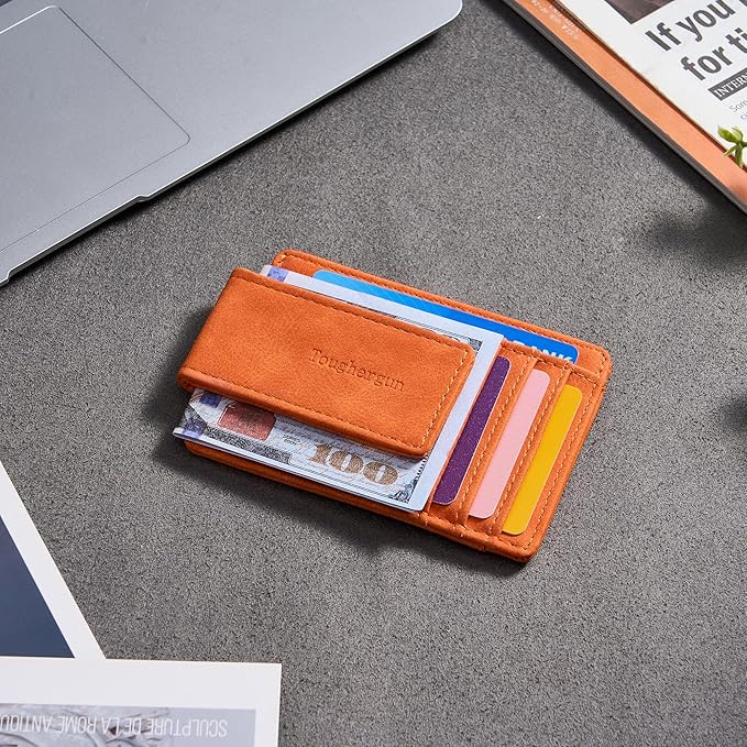 Toughergun Slim Wallet for Men RFID Blocking Money Clip, Minimalist Front Pocket Credit Card Holder, Magnetic Thin Mens Wallets with ID Window