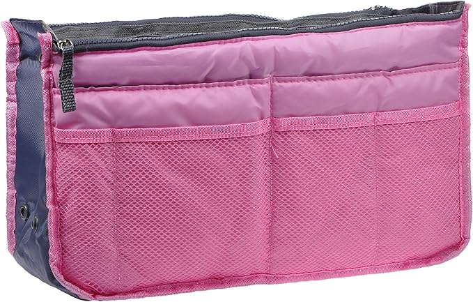 Vercord Purse Organizer Insert for Handbags Bag Organizers Inside Tote Pocketbook Women Nurse Nylon 13 Pockets Pink Large