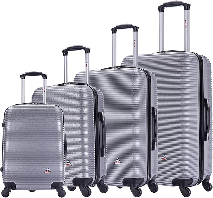 InUSA ROYAL Hardside Luggage Set with Spinner Wheel | Spacious Travel Suitcases with Ergonomic GEL Handle and Studs | (20/24/28/32) 4 Piece Luggage Set | Silver