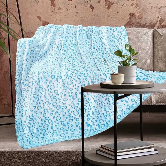 Blue Leopard Print Blanket for Women, Soft Plush Cheetah Throw Blanket, Warm Cozy Fleece Blanket for Bed Couch, Home Decor Bedroom Living Room Decor, Mothers Day Birthday Gifts for Mom Wife, 60"x80"