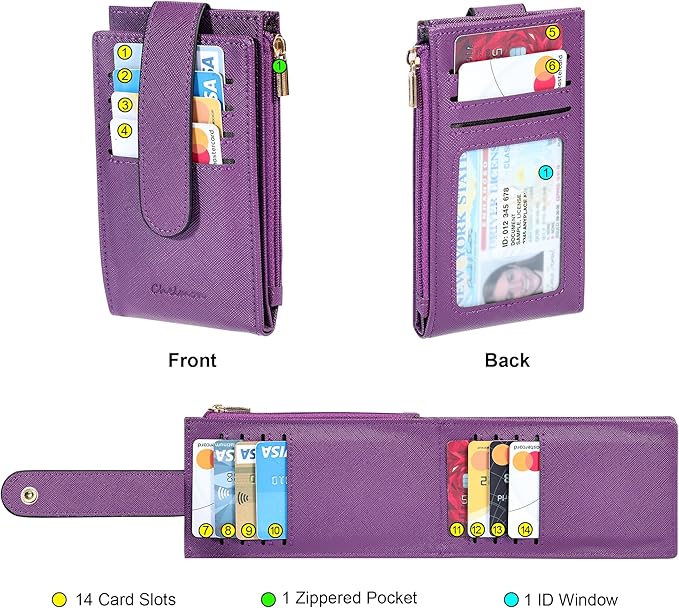 Women's RFID Slim Card Holder Wallet: Thin Bifold with Multi-Card Case & Zipper Coin Pocket Purse (Deep Purple)