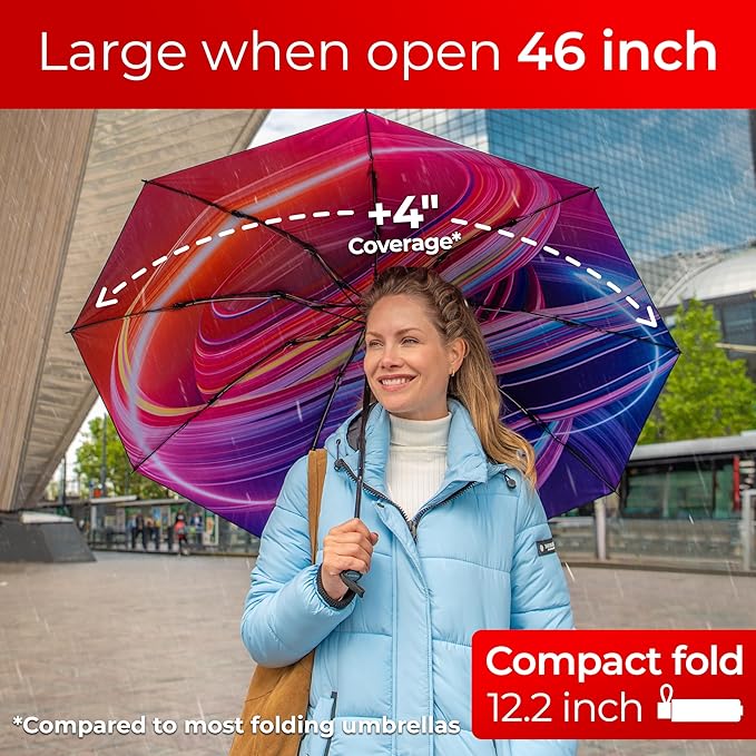 TUMELLA Inverted Windproof Umbrella, Large, Strong, Light, Portable, Automatic Reverse Folding Rain Umbrella, Durable Premium Grip, Fits Car & Backpack