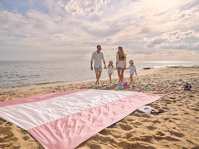 WEKAPO Beach Blanket Sandproof Waterproof, Extra Large Beach Mat, Oversized & Compact Sand Free, Quick Drying Beach Essentials for Vacation, Cruise, Picnic & Camping with Stakes