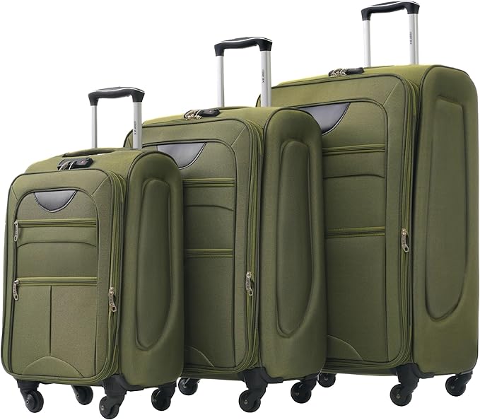 Merax Suitcase Set Softside 3-Piece Expandable Luggage with TSA Lock Spinner Wheels Lightweight Upright Luggage (22/26/30 IN,Army Green)