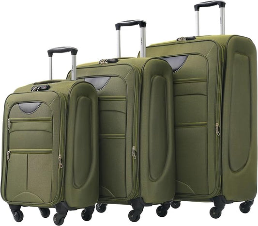 Merax Suitcase Set Softside 3-Piece Expandable Luggage with TSA Lock Spinner Wheels Lightweight Upright Luggage (22/26/30 IN,Army Green)