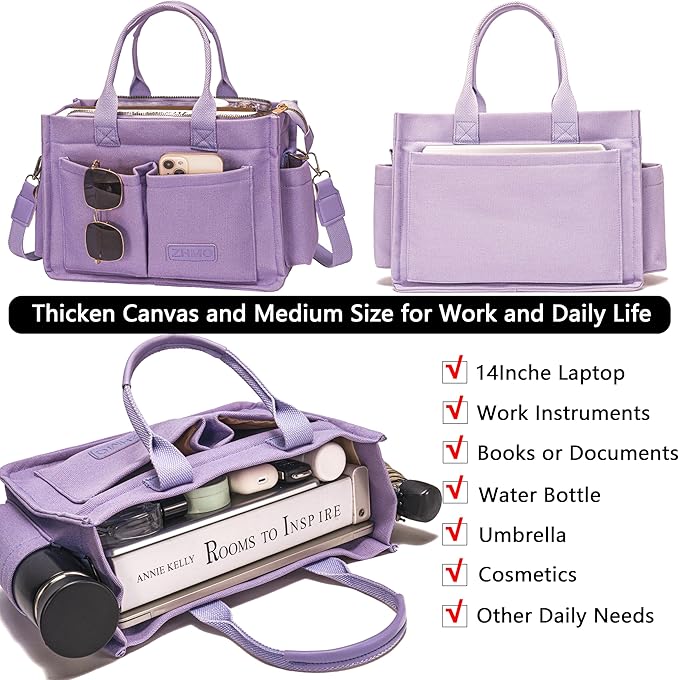 ZHMO Canvas Tote Bag for Women,Women's Bags Crossbody Bags Work Laptop Tote Bag Large Handbags Purse for Travel Nurse Teacher