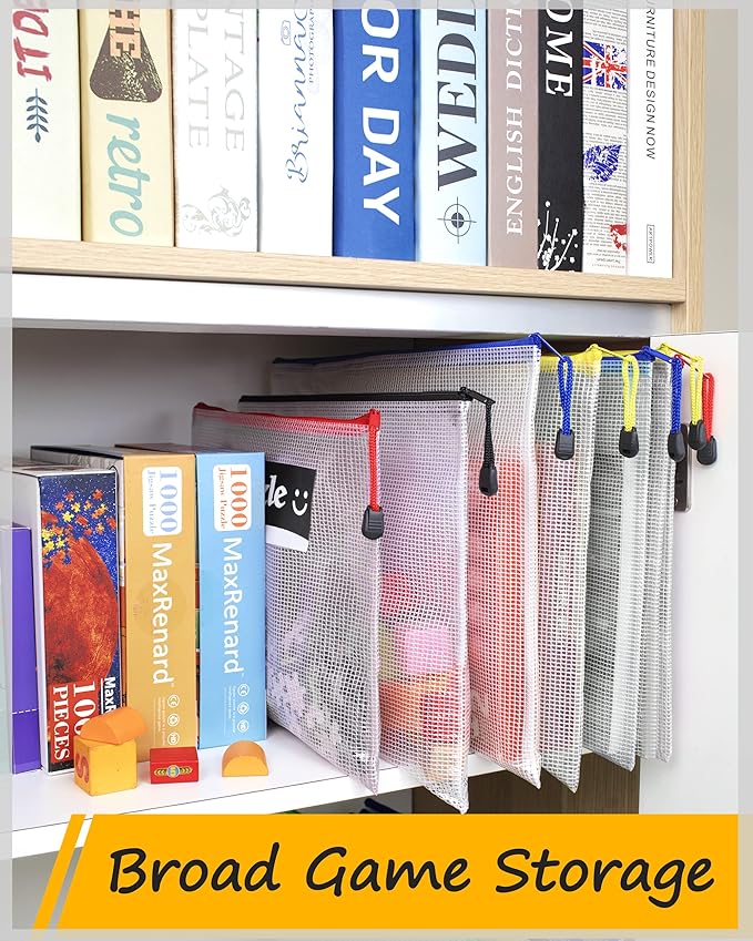 SUNEE Mesh Zipper Pouch 9.2x12.5 in (8 Colors, 24 Packs),Extra Large Water-Resistant Zip Bag for School Office Supplies, Puzzles & Games Organizing Storage