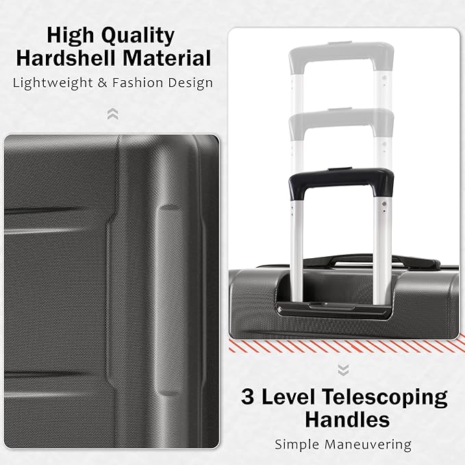 Merax Luggage Sets 2 Piece Suitcase Set, Hardshell 20 IN & 28 IN Suitcase Set with Duffel Bag, Travel Suitcases with Spinner Wheels and TSA Lock(Dark Gray)