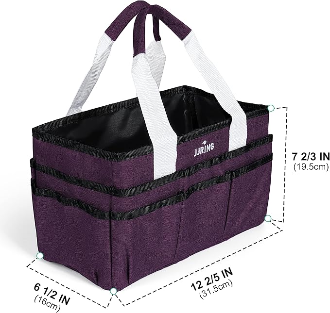 JJRING Craft Organizer Tote Bag, Art Storage Caddy with Multiple Pockets, Deep Purple Sewing Bag for Art, Craft, Scrapbooking, Medical, and Office Supplies Storage