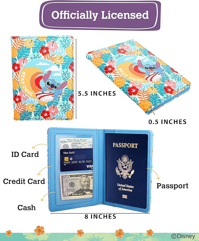Disney Lilo & Stitch Passport Holder, Officially Licensed Passport Holder for Women, Travel Essentials for Women