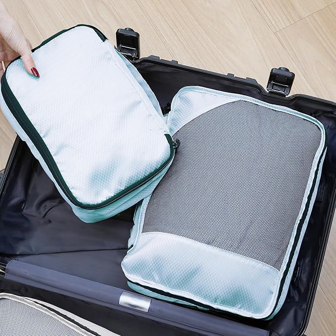 8-Piece Packing Cubes for Travel, 2026 Upgraded Durable Zippers & Reinforced Mesh, Complete Luggage Organizer Set with Shoe/Toiletry/Laundry Bags, 4 Sizes for Suitcase, Men Women, Lake Blue