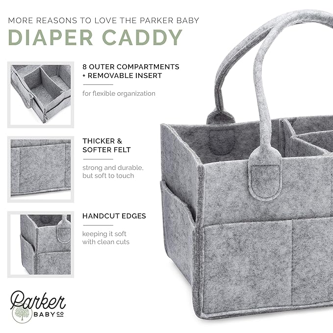 Parker Baby Diaper Caddy - Nursery Storage Bin and Car Organizer for Diapers and Baby Wipes - Gray, Regular