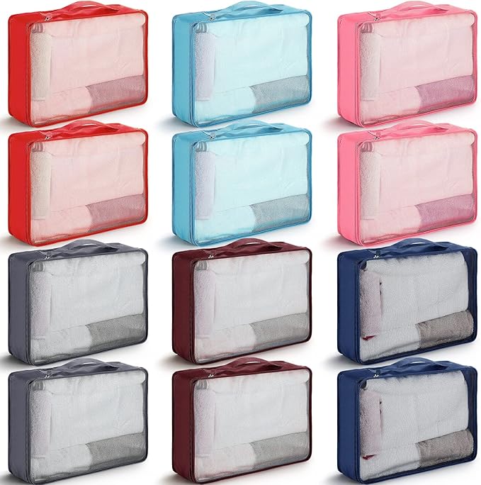 Tudomro 12 Pcs Large Packing Cubes Luggage Organizers for Suitcase Mesh Travel Organizer Bags Travel Packing Organizers for Traveling Camping Hiking