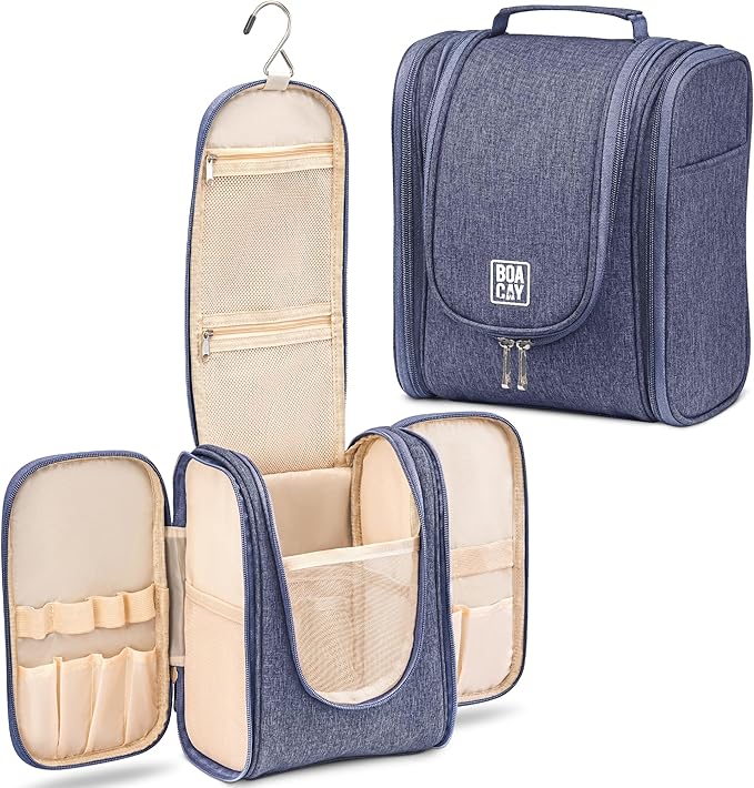 BOACAY Hanging Travel Toiletry Bag for Women and Men, Makeup Bag, Bathroom & Shower Organizer Kit for Accessories, Cosmetics, Travel Essentials