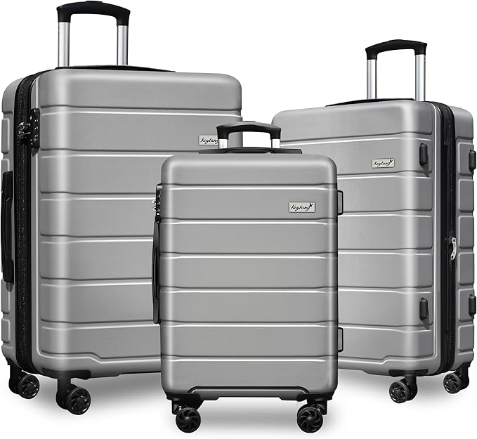 Explorer Lightweight Hardshell 20% Expandable 3-Piece Luggage Set with TSA Lock, Double Spinner Wheels, and Carry-On Suitcase, Silver