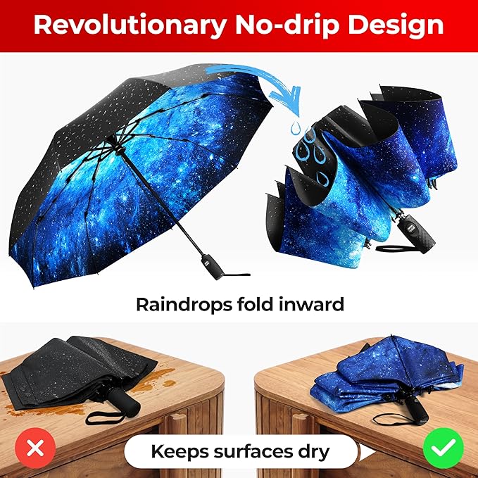 TUMELLA Inverted Windproof Umbrella, Large, Strong, Light, Portable, Automatic Reverse Folding Rain Umbrella, Durable Premium Grip, Fits Car & Backpack