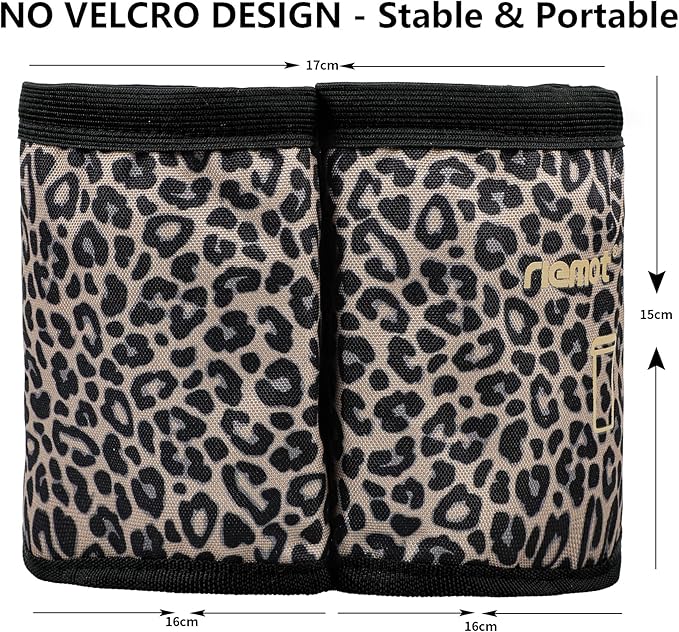 riemot Luggage Travel Cup Holder Free Hand Drink Carrier - Hold Two Coffee Mugs No Spill - Fits Roll on Suitcase Handles - Gifts for Flight Attendants Travelers Accessories Leopard