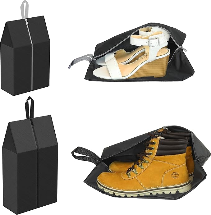 Simple Houseware Travel Shoe Bags, Set of 4 Waterproof with Zipper, Black