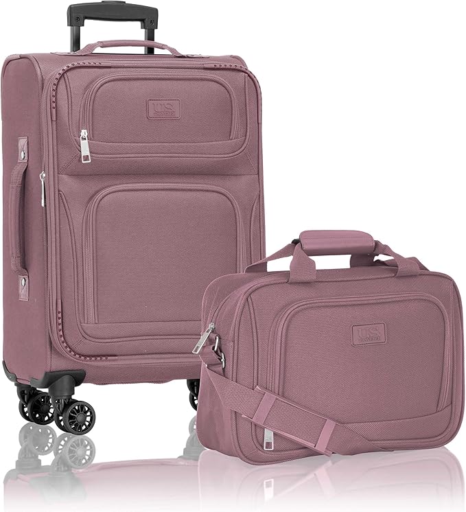 U.S. Traveler Rio Lightweight Softside Rolling Carry-on Suitcase, 4-Wheel Set, Mauve