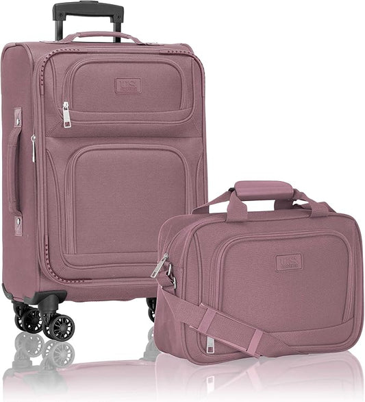 U.S. Traveler Rio Lightweight Softside Rolling Carry-on Suitcase, 4-Wheel Set, Mauve