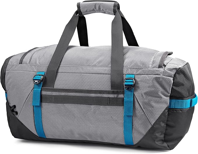 High Sierra Fairlead Convertible Duffel Bag, Lightweight and Durable Weekender Duffel, easily converts into backpack, 64L Capacity, Steel Gray/Mercury/Blue