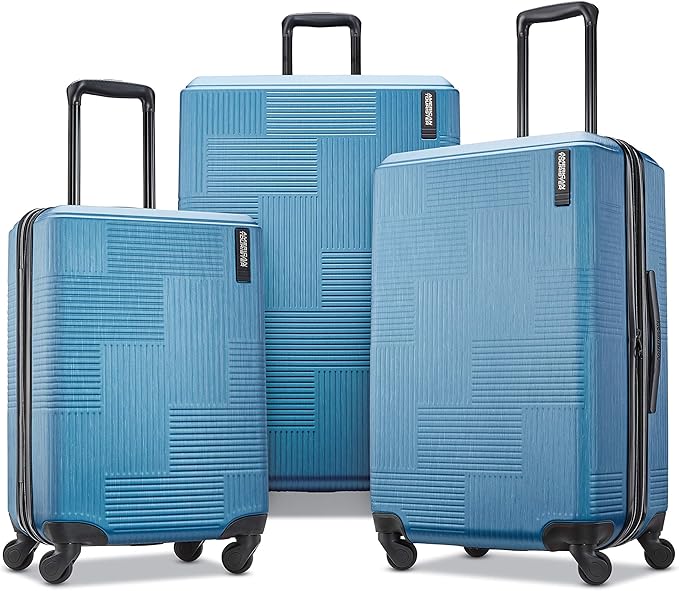 American Tourister Stratum XLT Expandable Hardside Luggage with Spinner Wheels, Blue Spruce, Checked-Large 28-Inch
