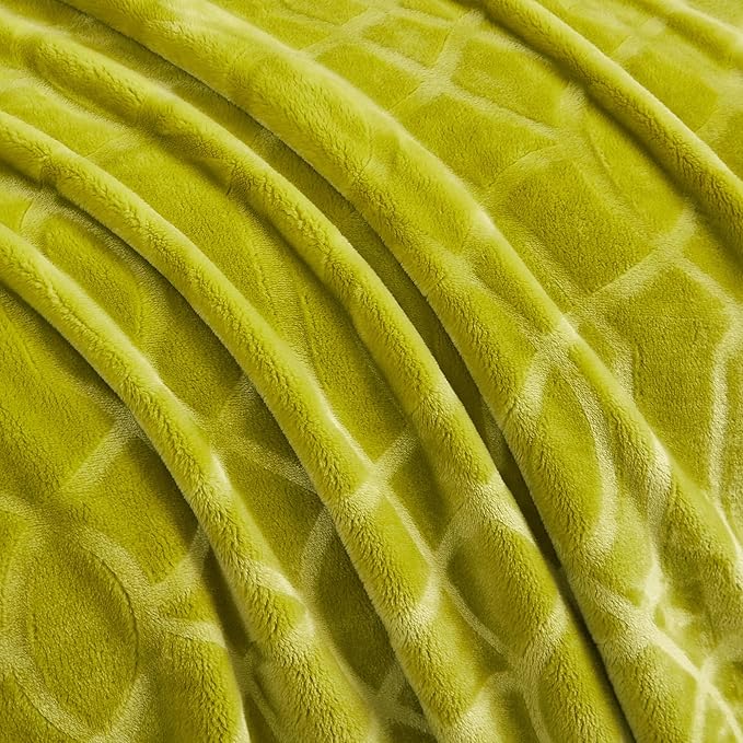 Soft Cozy Fleece Throw Blanket, 50x60 Inches – Lightweight Plush Blanket for Couch, Fuzzy 3D Jacquard Design, for Sofa, Bed & Travel - Olive Green