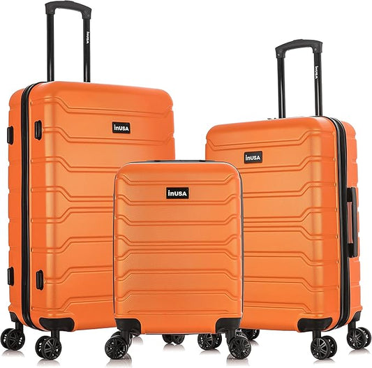 InUSA TREND Luggage with Spinner Wheels | Durable Lightweight Hardshell Suitcase,Travel sets with Handle and Trolley | (20in, 24in, 28in) 3 Piece Set | Orange