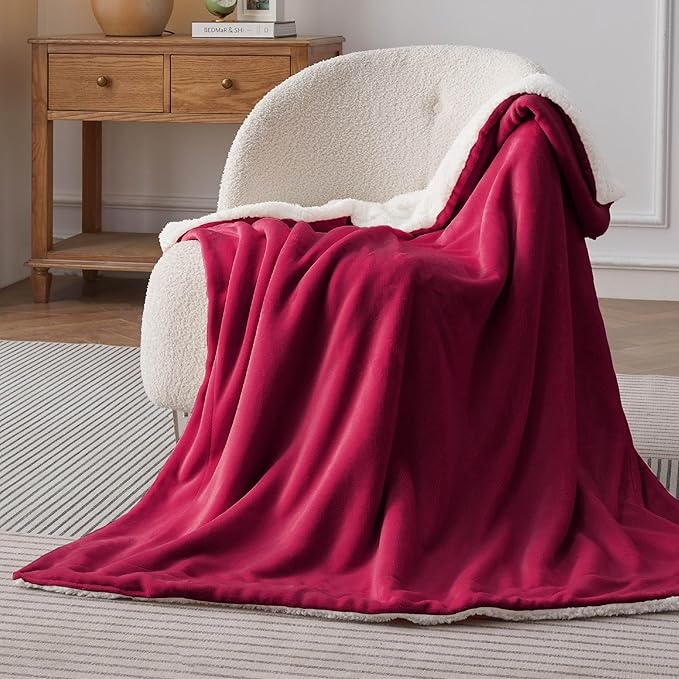 Bedsure GentleSoft Sherpa Fleece Twin Size Blanket for Couch, Non-Heated, Thick and Warm Throw for Girls and Women, Soft Fuzzy Plush Twin Blanket for Winter, Red, 60x80 Inches