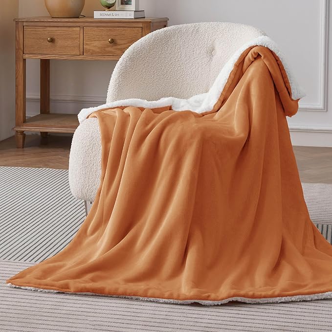 Bedsure GentleSoft Sherpa Fleece Throw Blanket for Couch, Non-Heated, Thick and Warm Throw for Women and Men, Soft Fuzzy Plush Blanket for Winter, Burnt Orange, 50x60 Inches