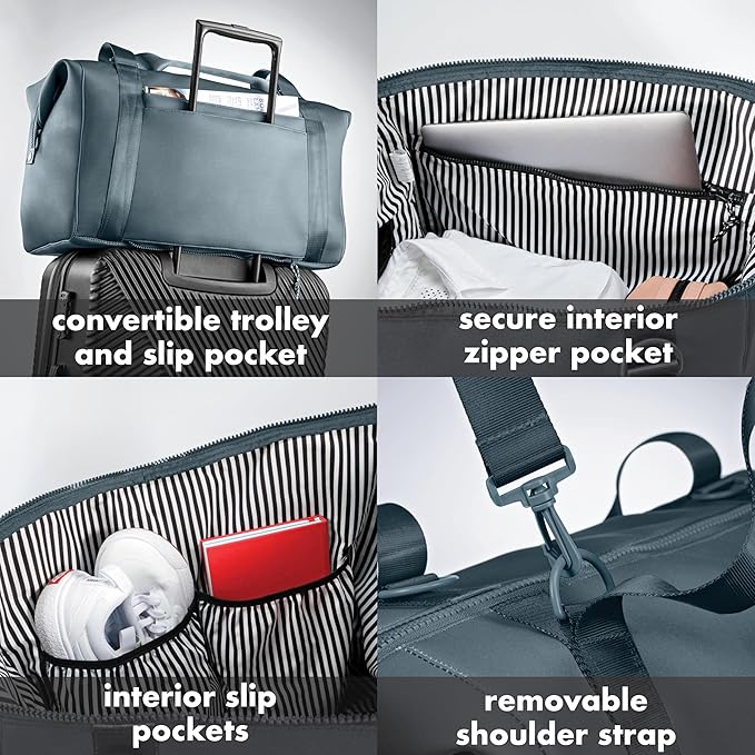 Fit & Fresh Neoprene Weekender Bag for Women – Carry-On Friendly Travel Duffel with Expandable Sides, Trolley Sleeve & Pockets – Lightweight, Water-Resistant Overnight Bag for Weekend Trips + Gym