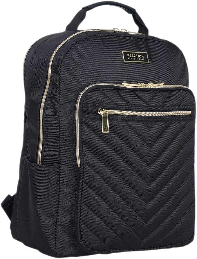 Kenneth Cole REACTION Madison Square Lightweight Hardside Chevron Expandable Spinner Luggage, Black, 2-Piece (20" Carry On + Backpack)