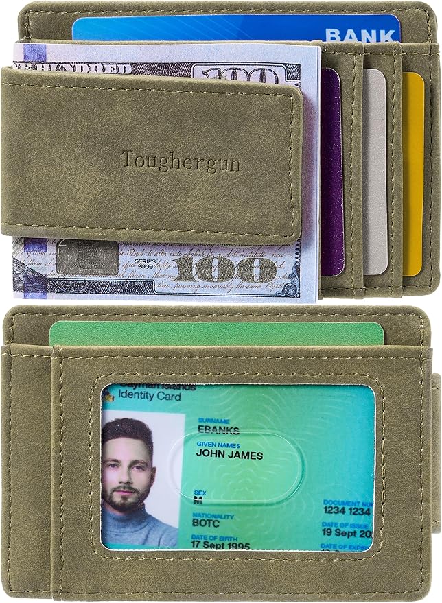 Toughergun Slim Wallet for Men RFID Blocking Money Clip, Minimalist Front Pocket Credit Card Holder, Magnetic Thin Mens Wallets with ID Window