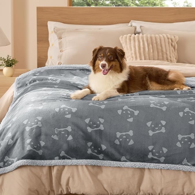 Bedsure Waterproof Dog Blankets for Large Dogs - Soft Print Sherpa Fleece Pet Cat Blanket Washable for Couch Bed Protection, Cozy Plush Reversible Throw Furniture Protector, 50"x60", Anchor Gray
