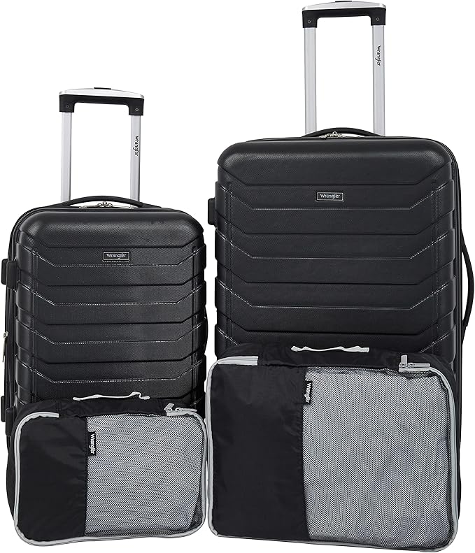 Wrangler 4 Piece Miami Luggage and Packing Cubes Set, Black