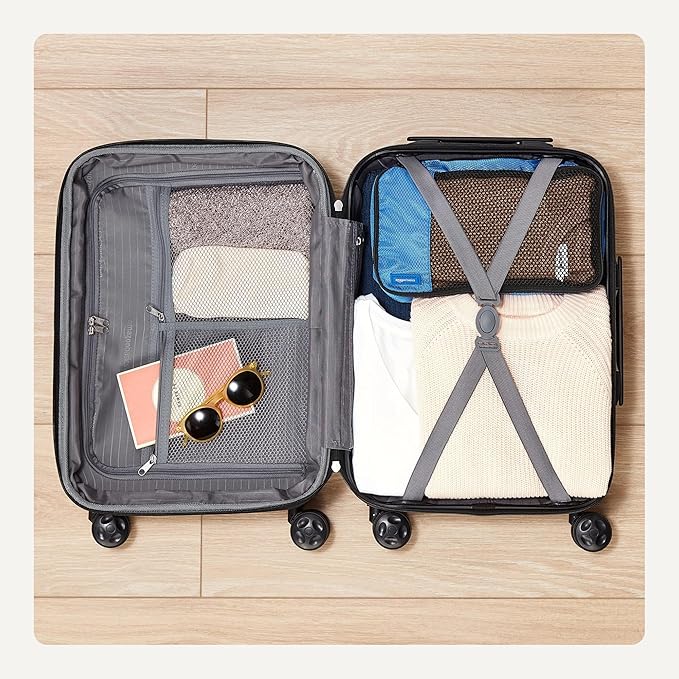 Amazon Basics 26" Hardside Medium Checked Luggage, Expandable Hardshell Suitcase with Wheels, Scratch-Resistant Surface, Four Multi-directional Wheels, Orange